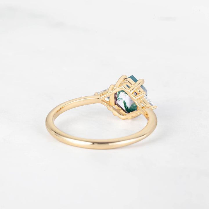 Symmar Hexagon Moss Agate Engagement Ring