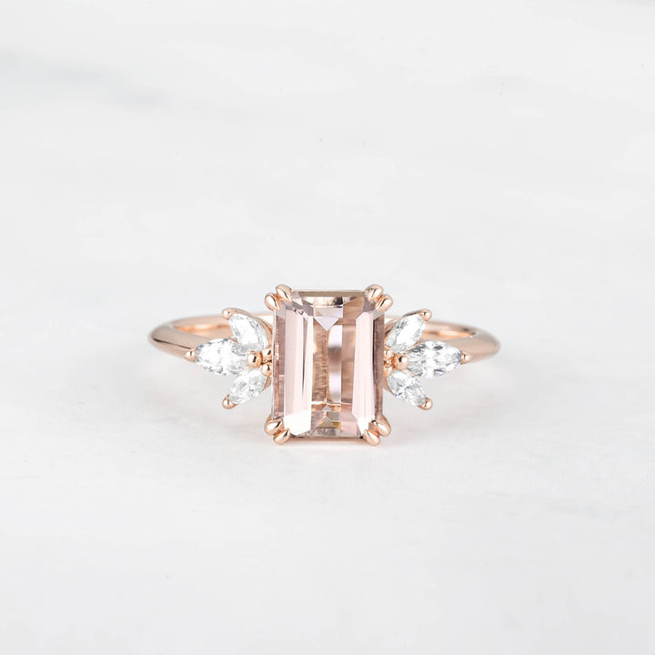 Symmar Emearld-Cut Morganite Marquise Diamond Ring