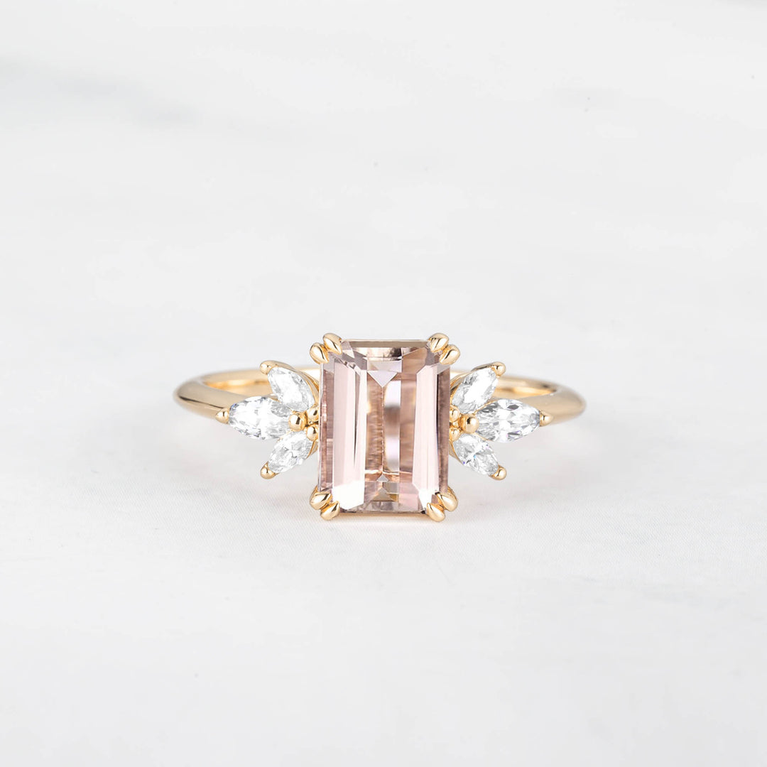 Symmar Emearld-Cut Morganite Marquise Diamond Ring