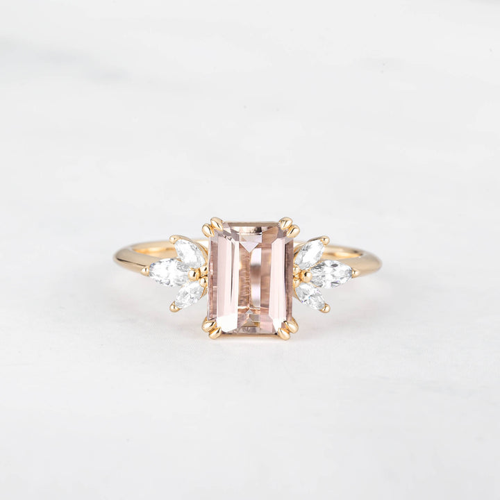 Symmar Emearld-Cut Morganite Marquise Diamond Ring