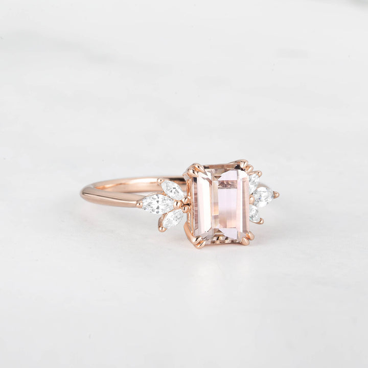 Symmar Emearld-Cut Morganite Marquise Diamond Ring