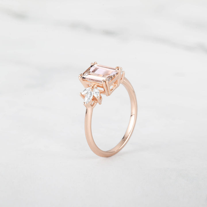 Symmar Emearld-Cut Morganite Marquise Diamond Ring