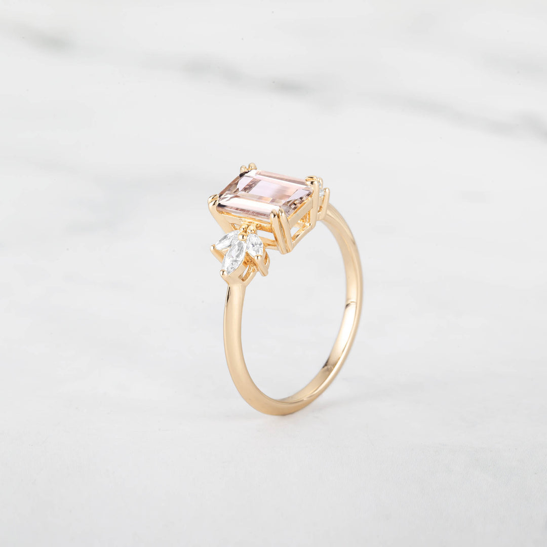 Symmar Emearld-Cut Morganite Marquise Diamond Ring