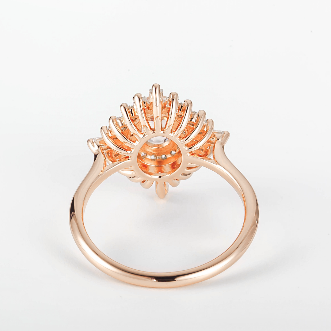 Couro Oval Moganite Sunburst Diamond Engagement Ring