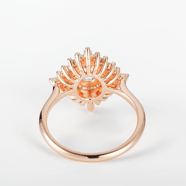 Couro Oval Moganite Sunburst Diamond Engagement Ring