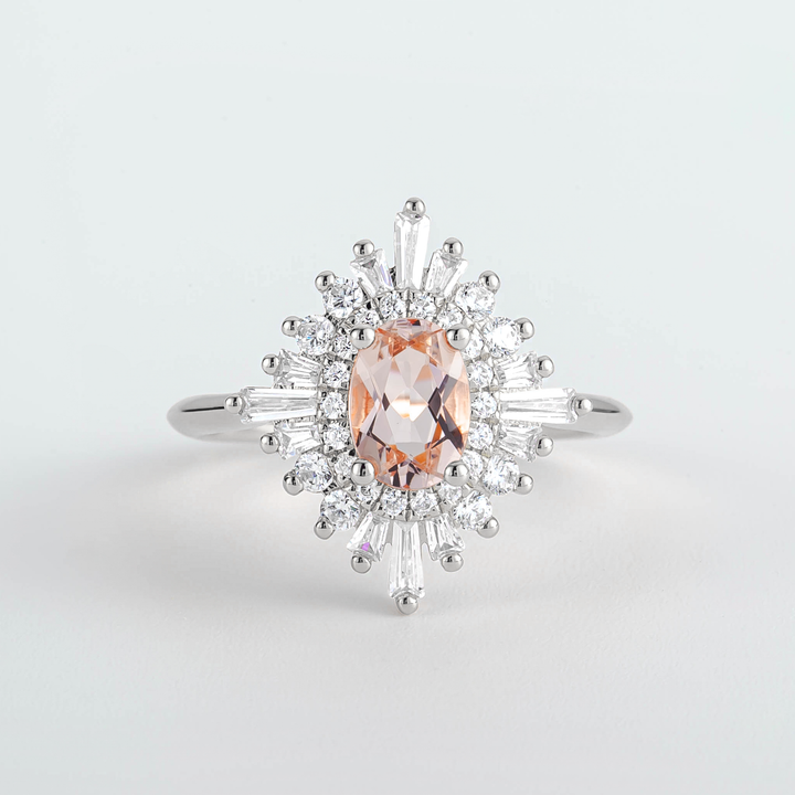 Couro Oval Moganite Sunburst Diamond Engagement Ring