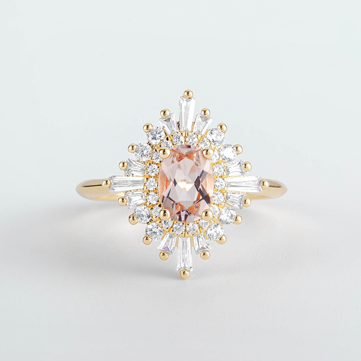 Couro Oval Moganite Sunburst Diamond Engagement Ring