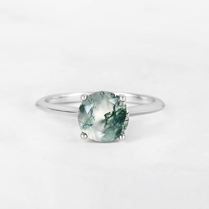 Pretti Round Moss Agate Engagement Ring