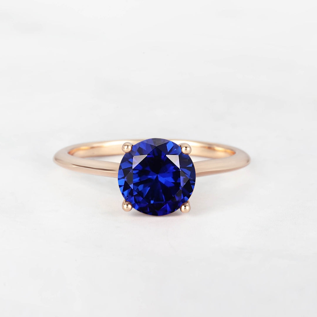 Pretti Round Blue Sapphire Engagement Ring