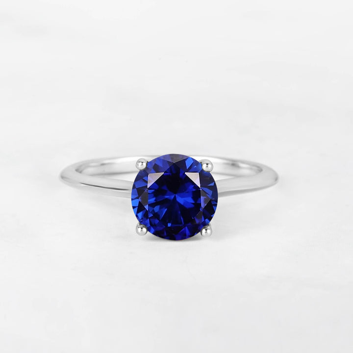 Pretti Round Blue Sapphire Engagement Ring