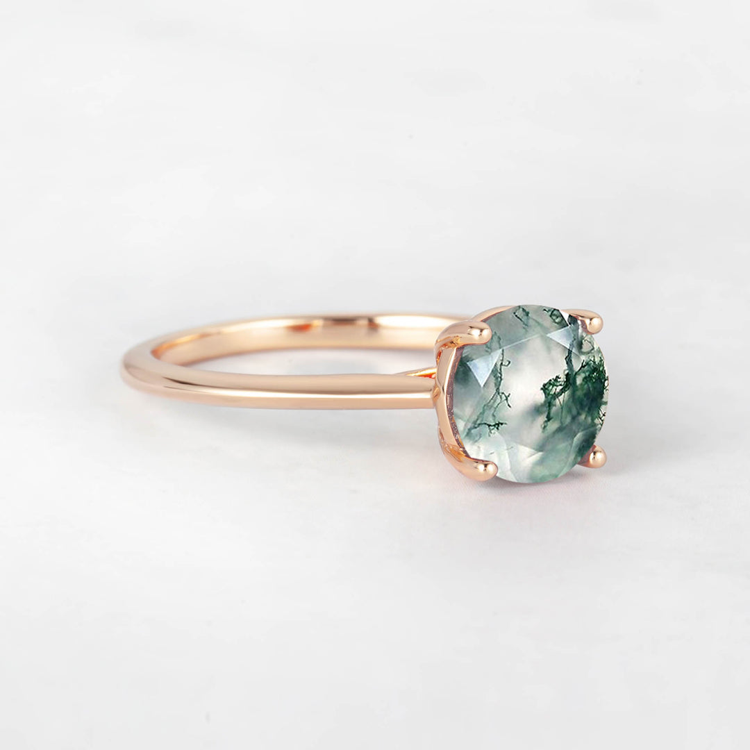 Pretti Round Moss Agate Engagement Ring