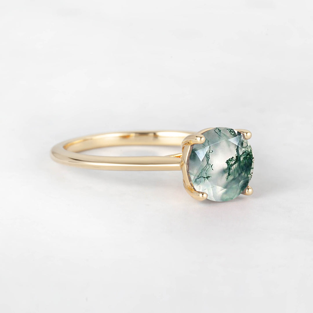 Pretti Round Moss Agate Engagement Ring