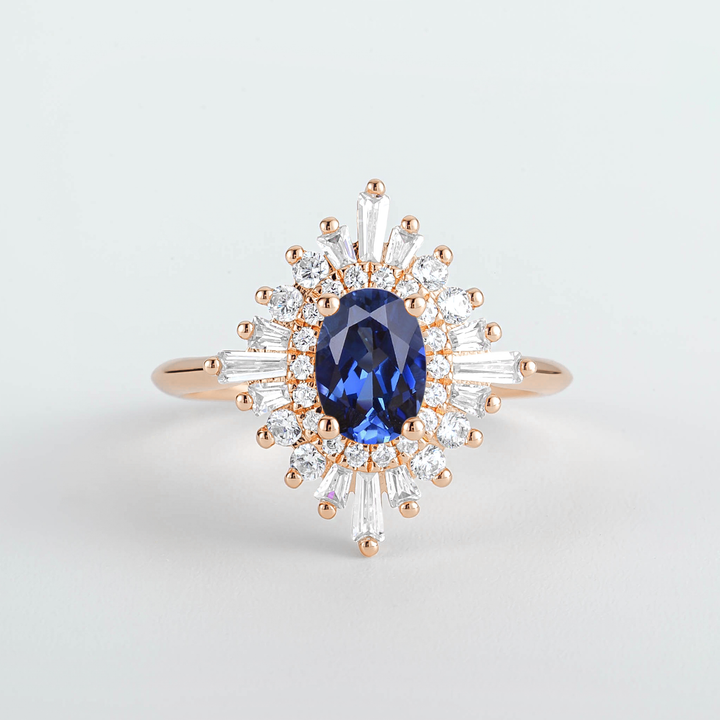 Couro Oval Sapphire Sunburst Diamond Engagement Ring