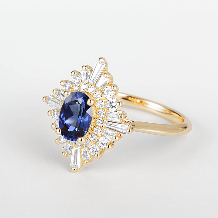 Couro Oval Sapphire Sunburst Diamond Engagement Ring