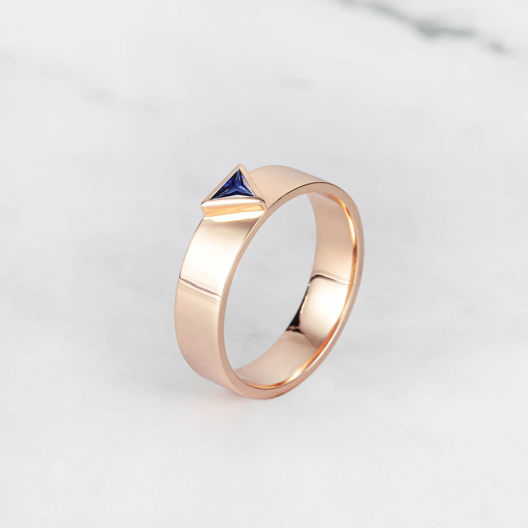 Satra Triangle Blue Sapphire Engagement Ring