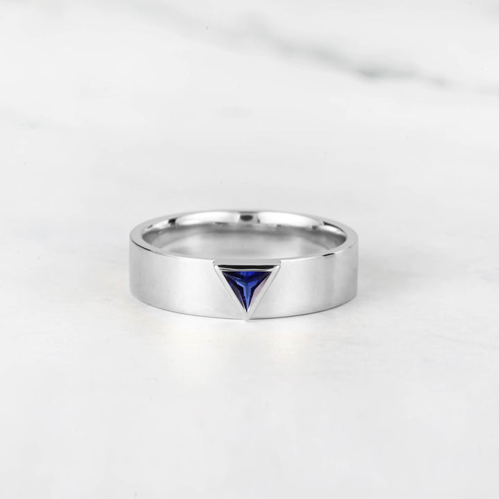 Satra Triangle Blue Sapphire Engagement Ring