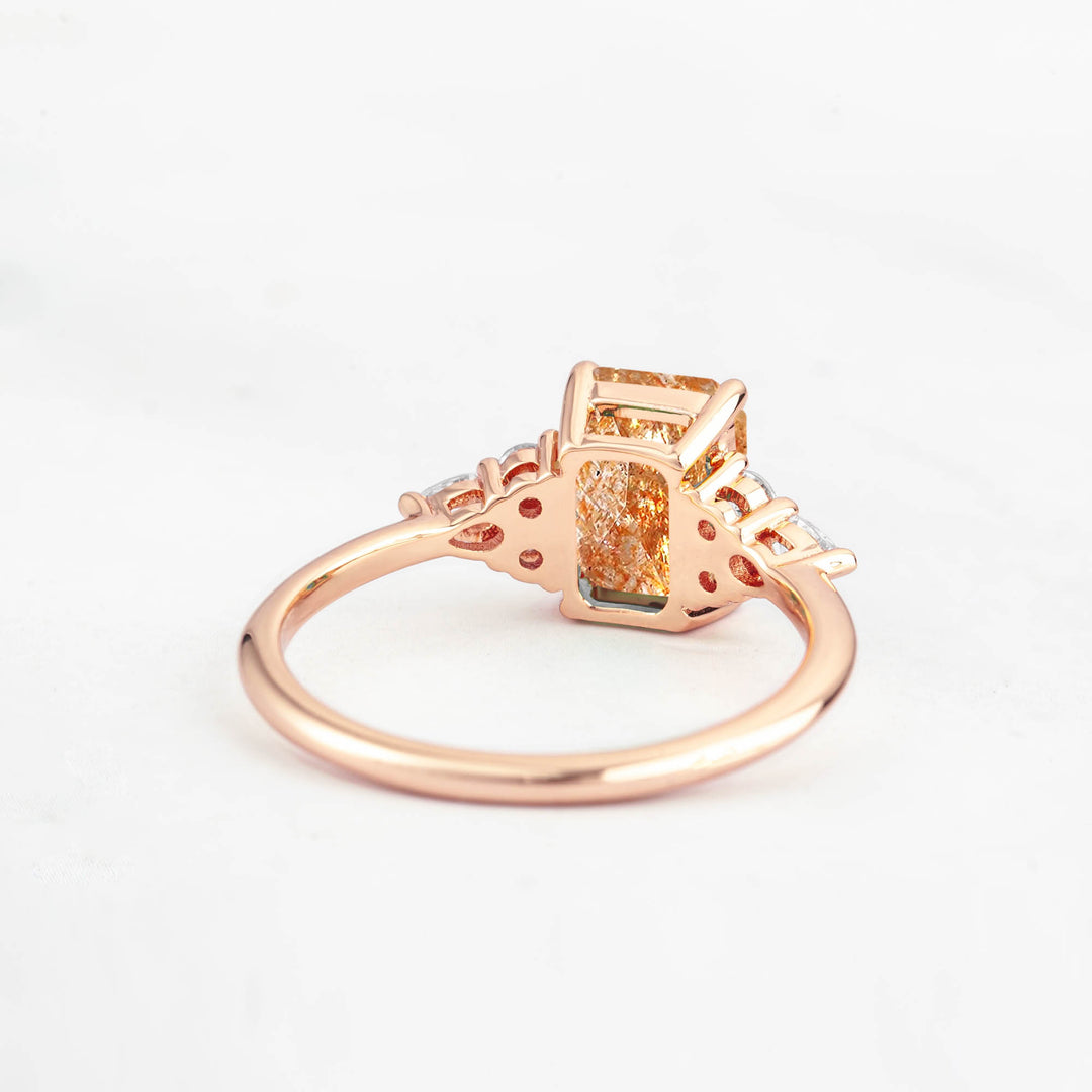 Symmar Emerald-cut Sunstone Engagement Ring