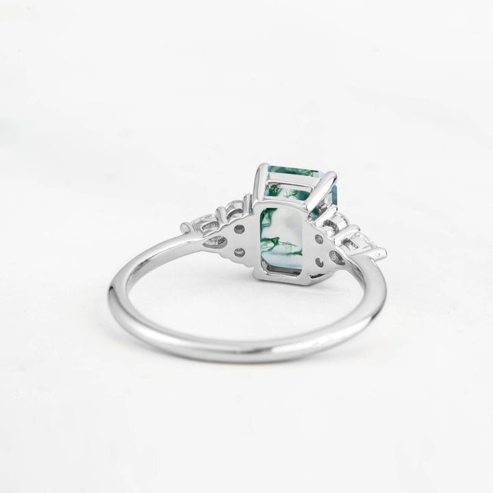 Symmar Emerald-cut Moss Agate Engagement Ring