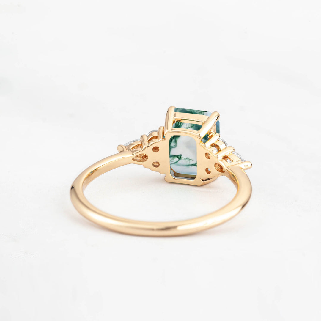 Symmar Emerald-cut Moss Agate Engagement Ring