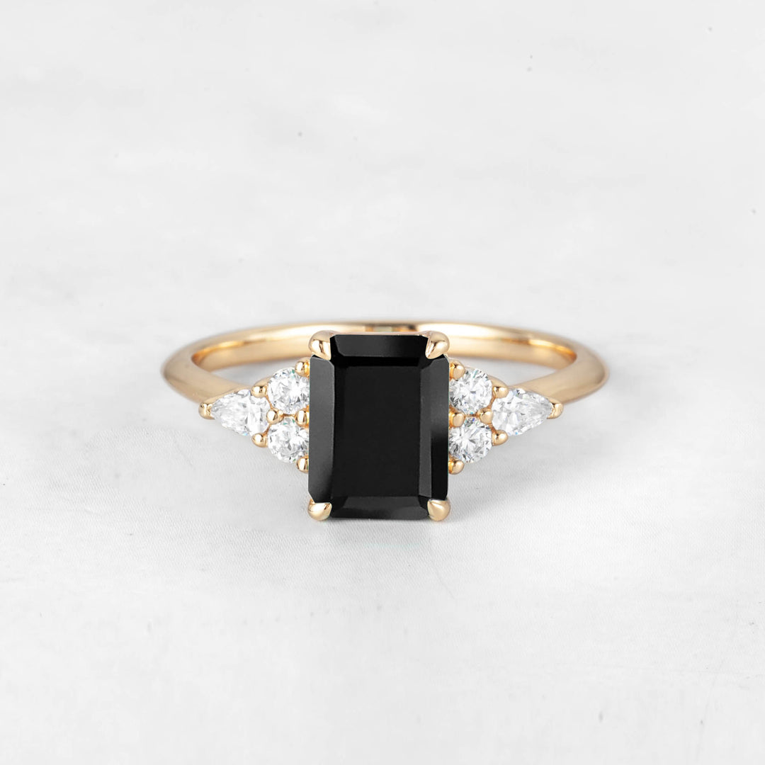 Symmar Emerald-cut Onyx Engagement Ring