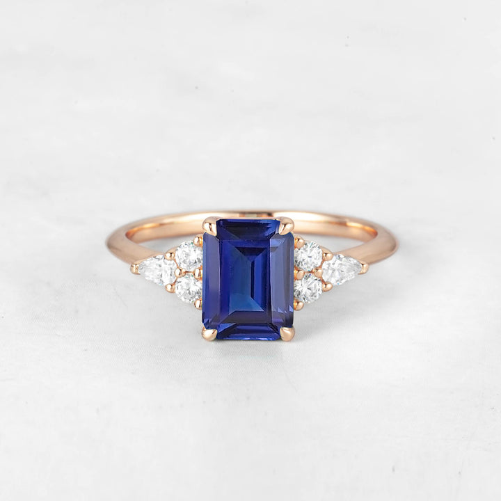 Symmar Emerald-cut Blue Sapphire Engagement Ring