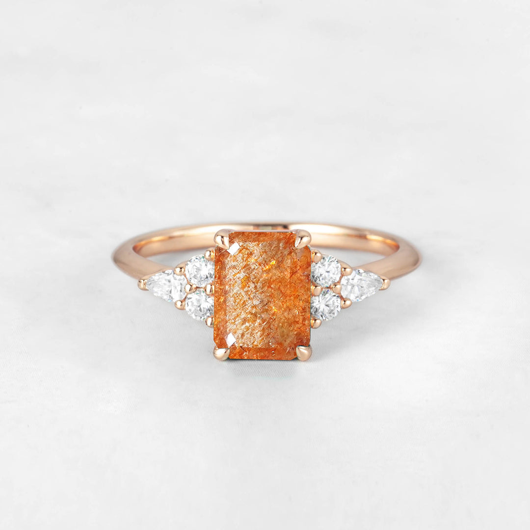 Symmar Emerald-cut Sunstone Engagement Ring