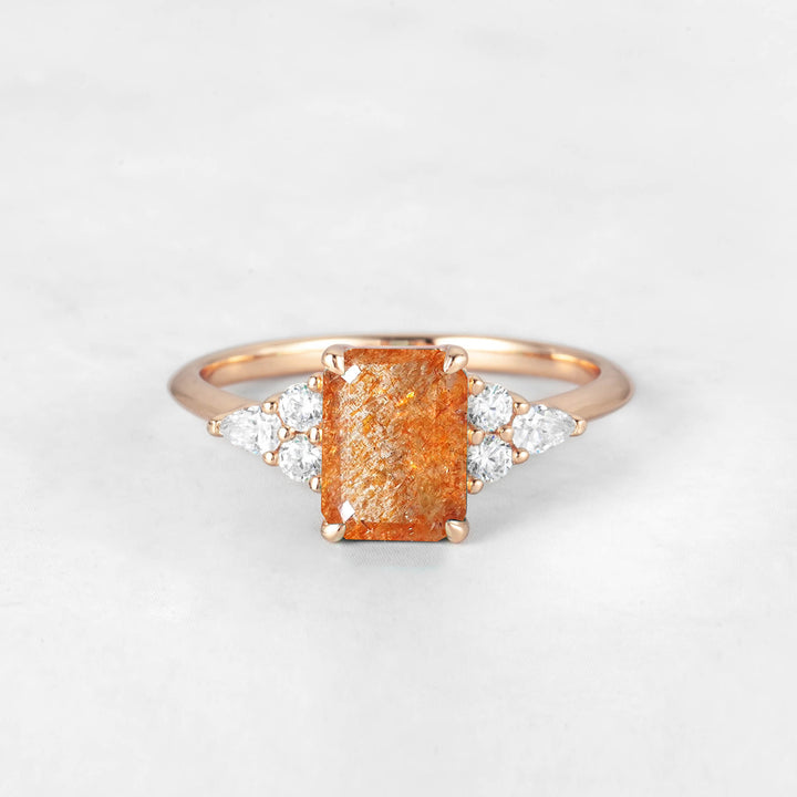 Symmar Emerald-cut Sunstone Engagement Ring