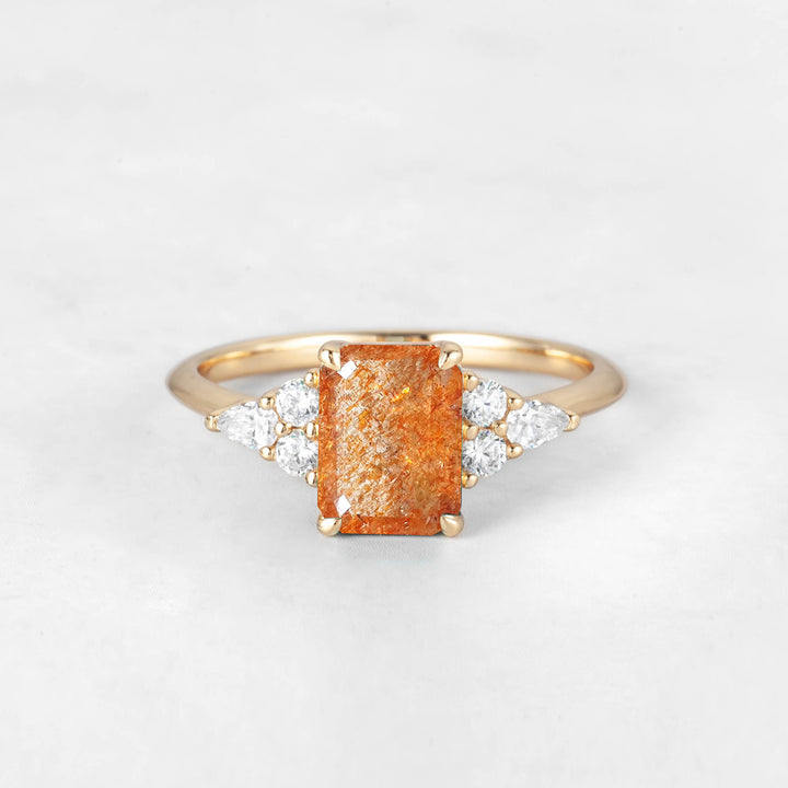 Symmar Emerald-cut Sunstone Engagement Ring