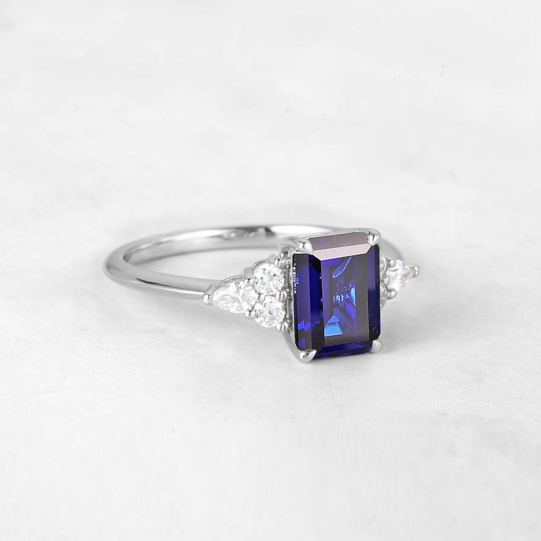 Symmar Emerald-cut Blue Sapphire Engagement Ring