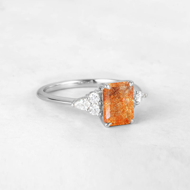 Symmar Emerald-cut Sunstone Engagement Ring