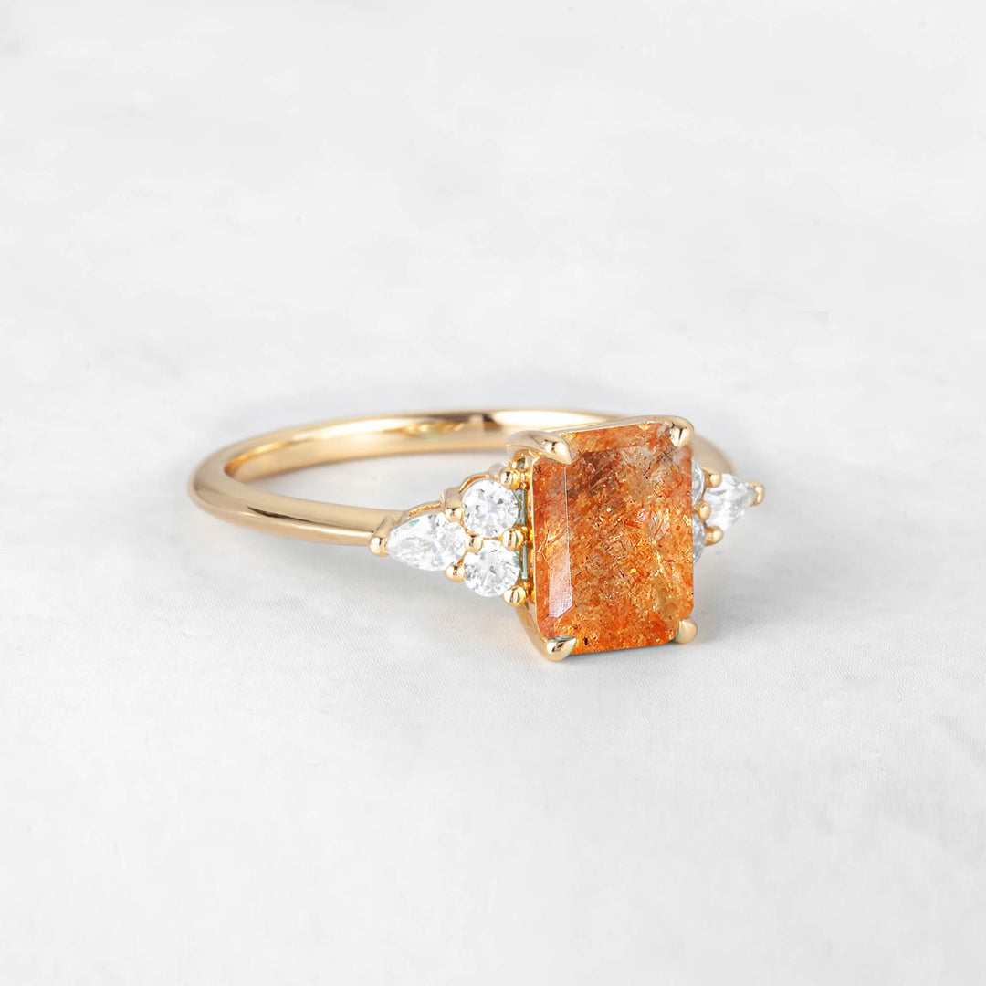 Symmar Emerald-cut Sunstone Engagement Ring