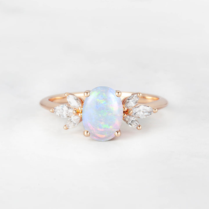 Symmar Oval Opal Marquise Diamond Engagement Ring