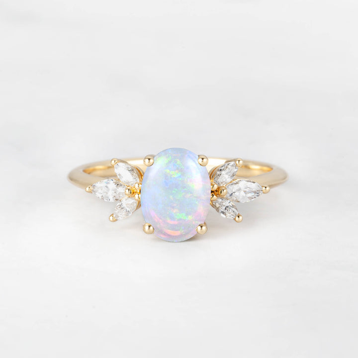 Symmar Oval Opal Marquise Diamond Engagement Ring