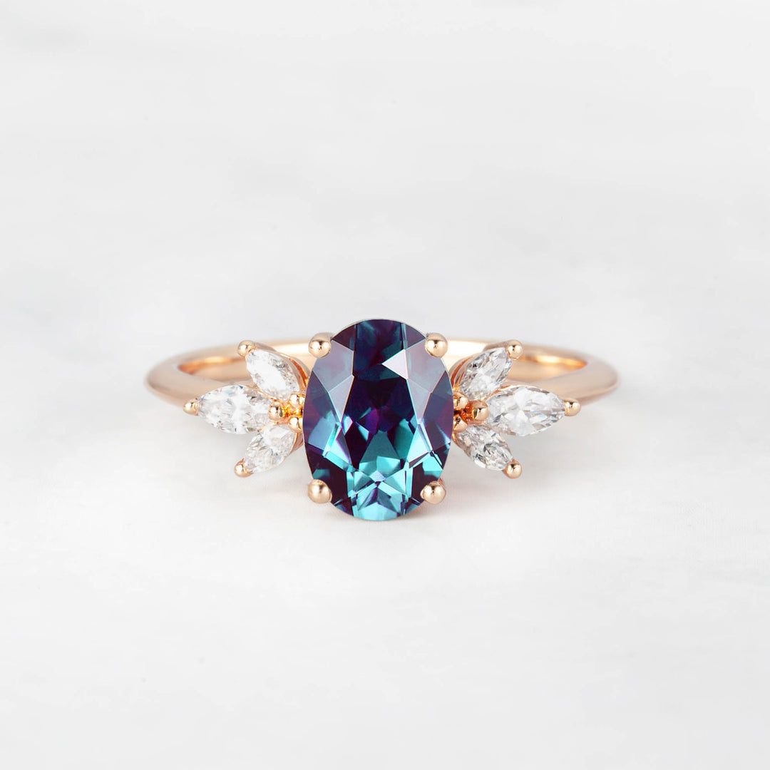 Symmar Oval Alexandrite Marquise Diamond Engagement Ring