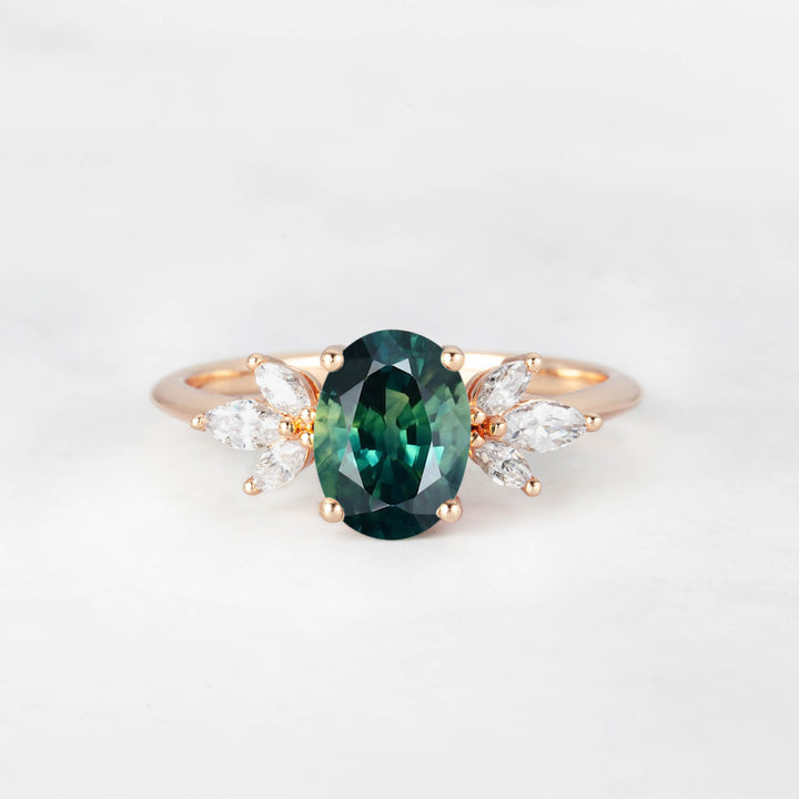 Symmar Oval Teal Sapphire Marquise Diamond Engagement Ring