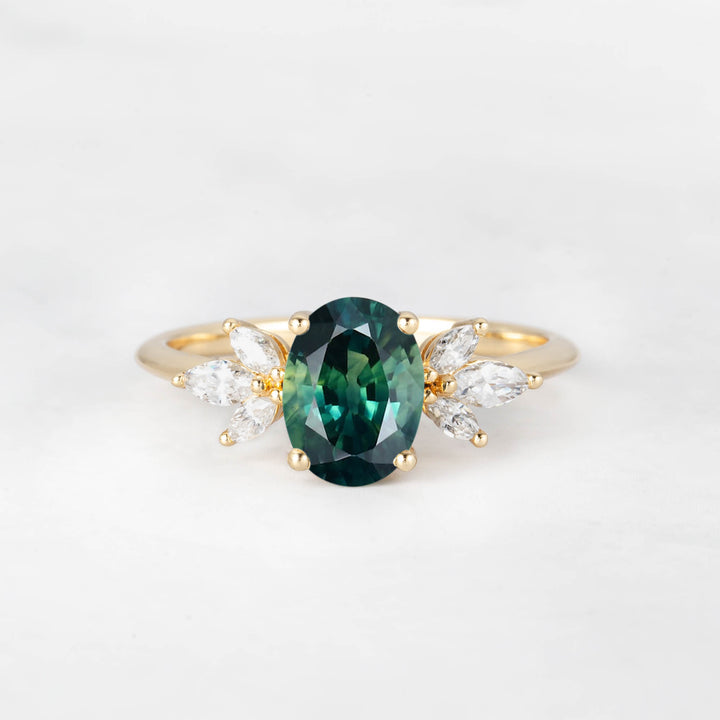 Symmar Oval Teal Sapphire Marquise Diamond Engagement Ring