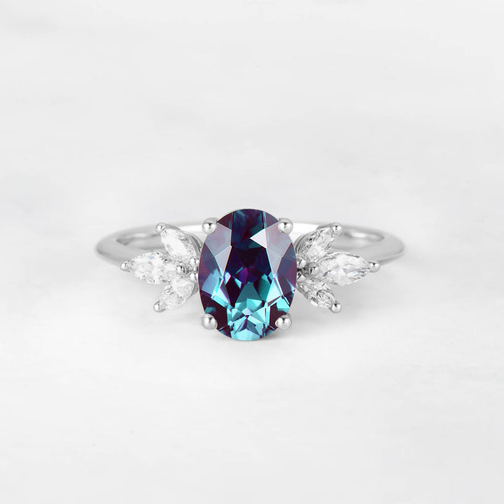 Symmar Oval Alexandrite Marquise Diamond Engagement Ring