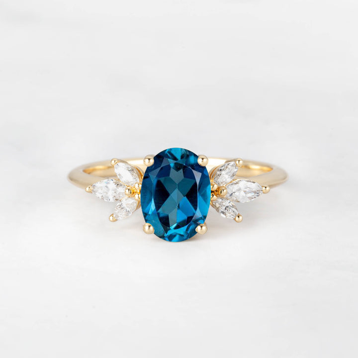 Symmar Oval Topaz Marquise Diamond Engagement Ring