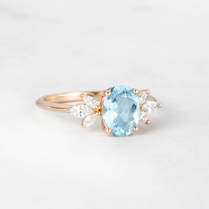 Symmar Oval Aquamarine Marquise Diamond Engagement Ring