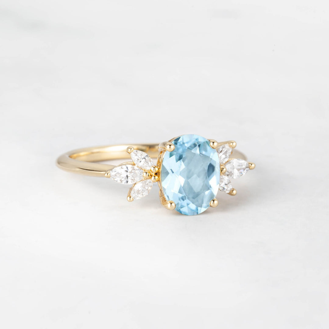 Symmar Oval Aquamarine Marquise Diamond Engagement Ring