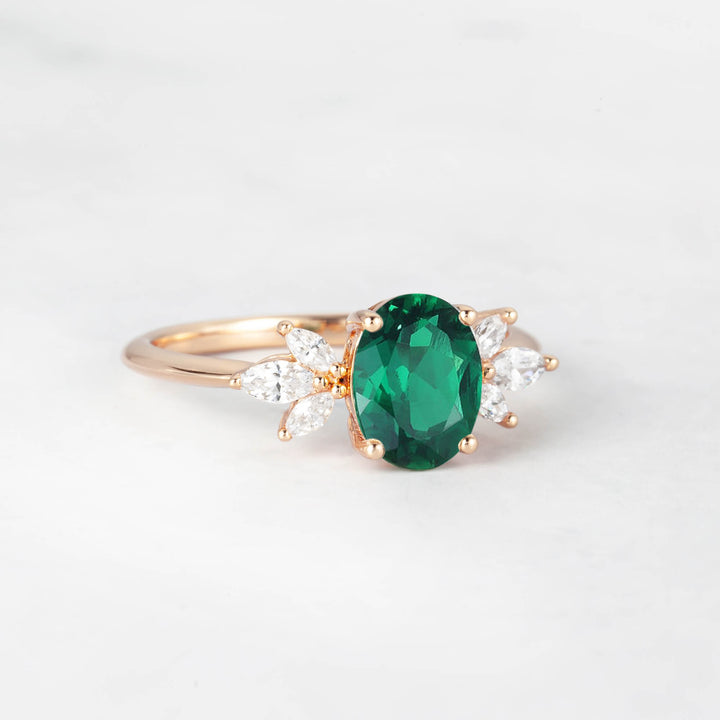 Symmar Oval Emerald Marquise Diamond Engagement Ring