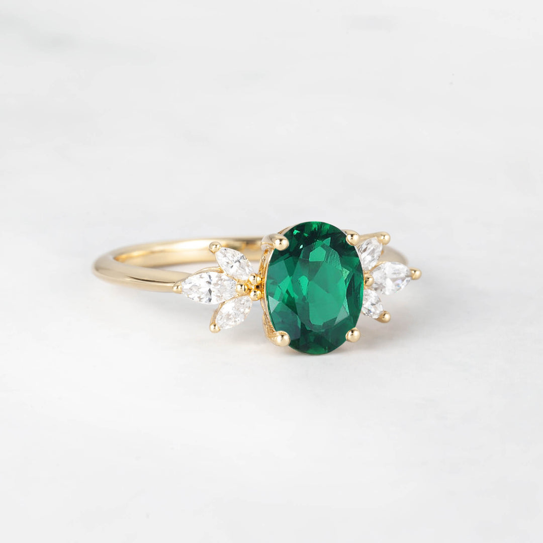 Symmar Oval Emerald Marquise Diamond Engagement Ring