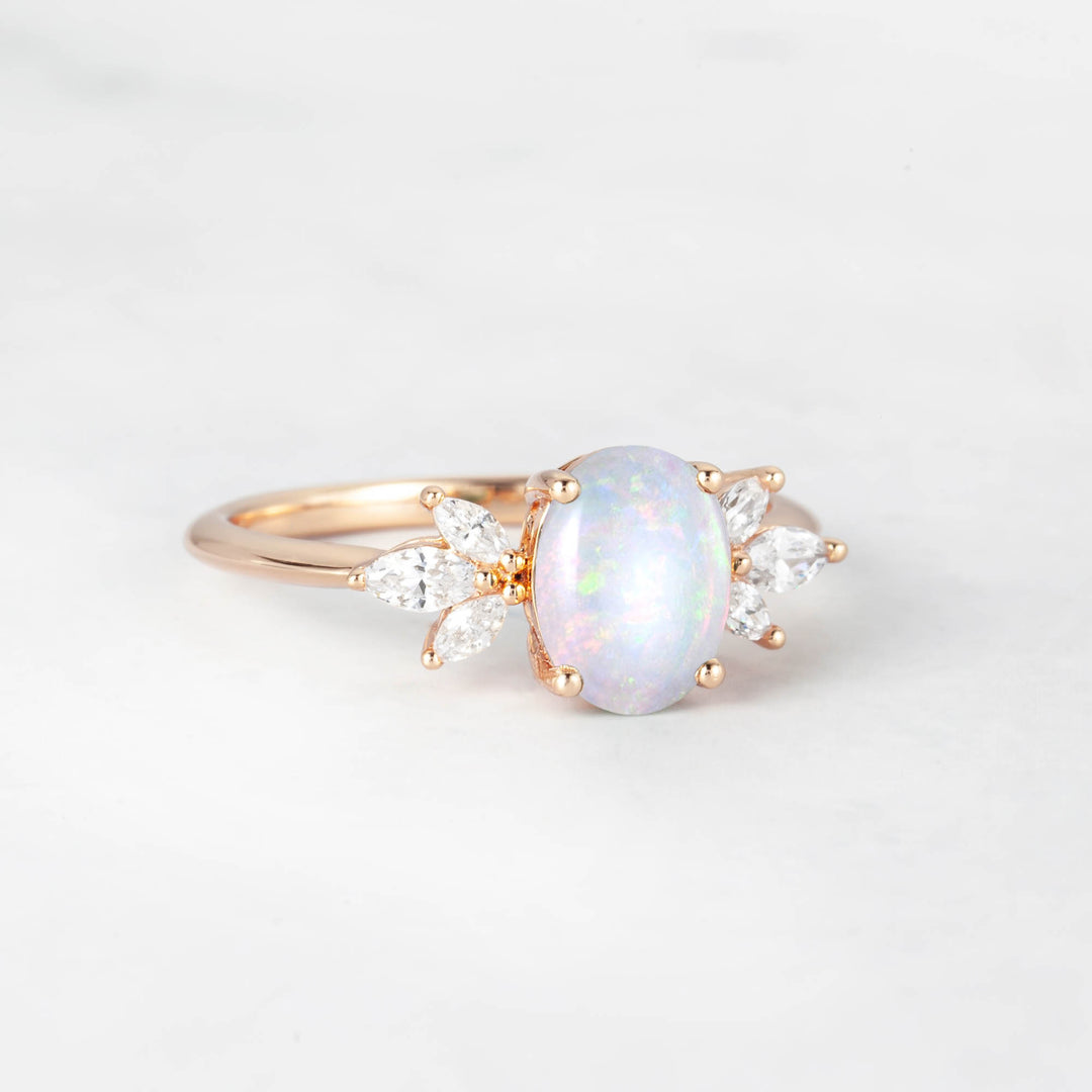 Symmar Oval Opal Marquise Diamond Engagement Ring