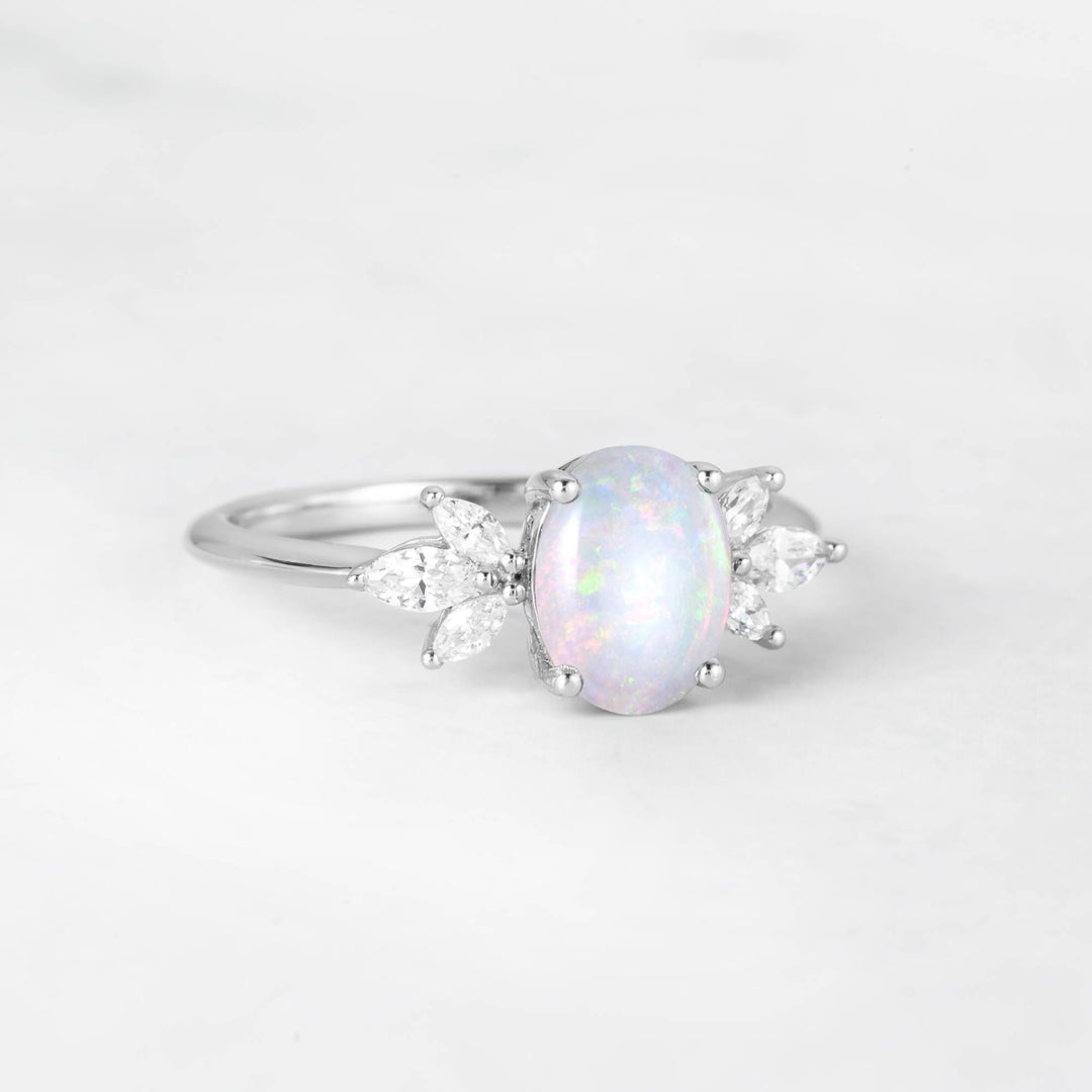 Symmar Oval Opal Marquise Diamond Engagement Ring