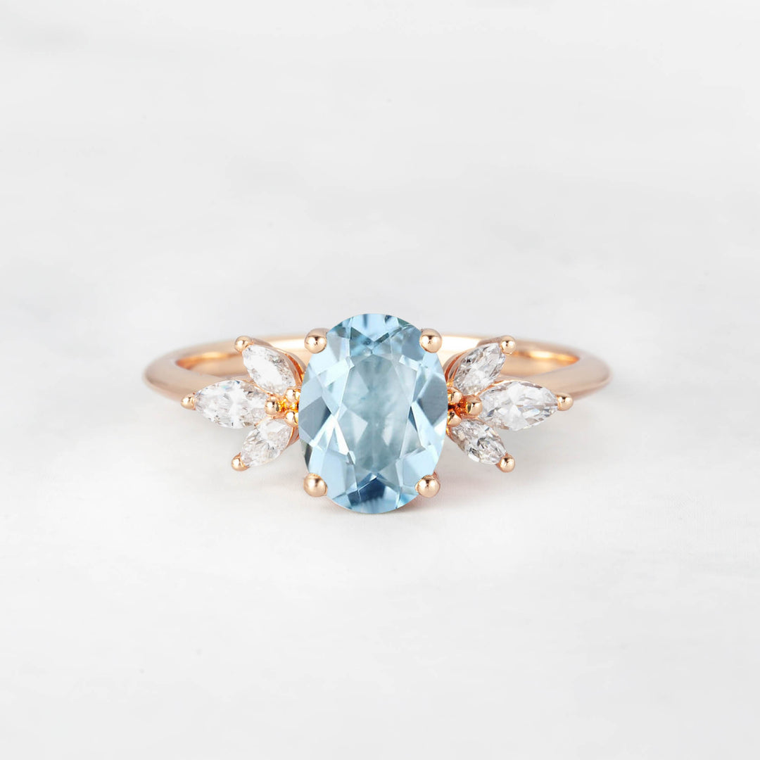 Symmar Oval Aquamarine Marquise Diamond Engagement Ring