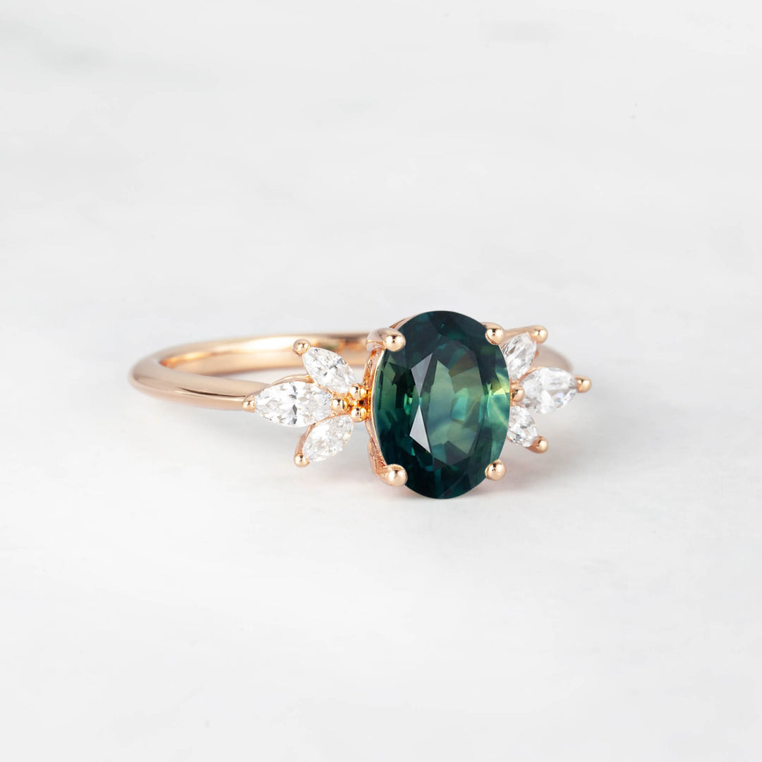 Symmar Oval Teal Sapphire Marquise Diamond Engagement Ring