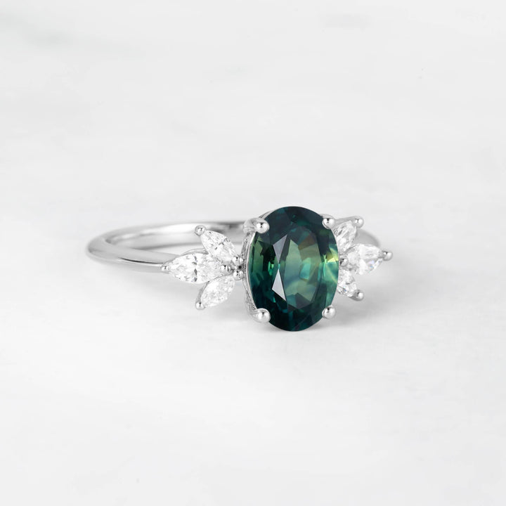 Symmar Oval Teal Sapphire Marquise Diamond Engagement Ring