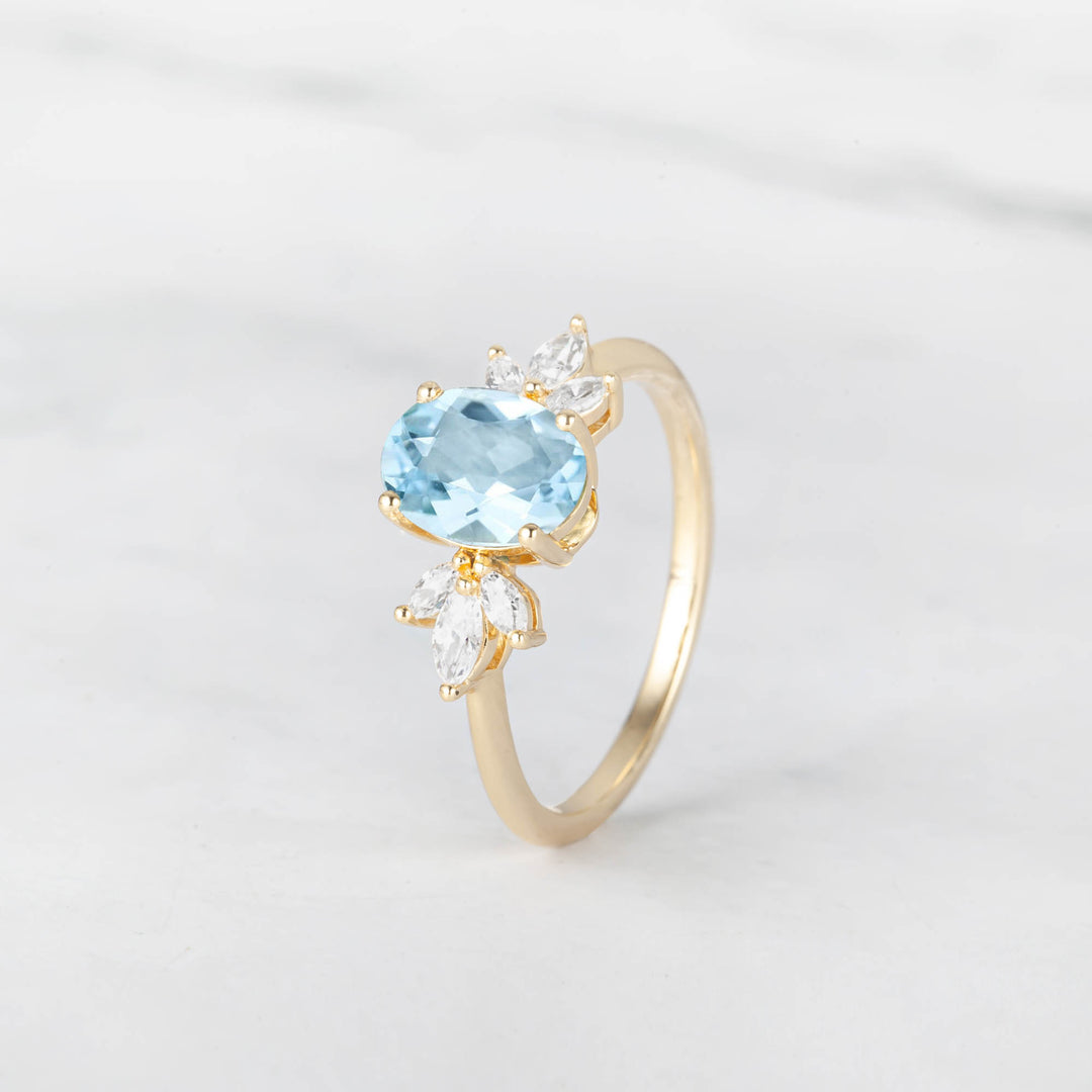 Symmar Oval Aquamarine Marquise Diamond Engagement Ring