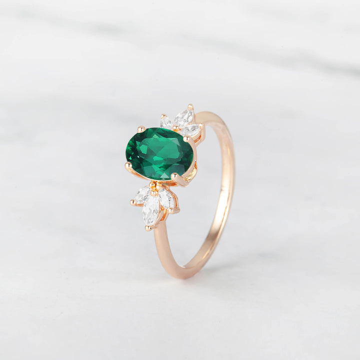 Symmar Oval Emerald Marquise Diamond Engagement Ring