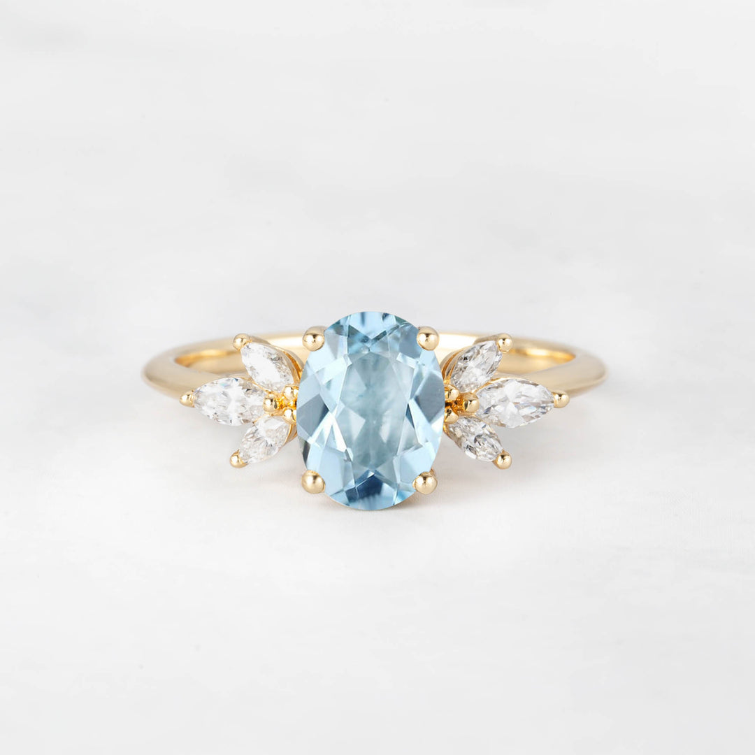 Symmar Oval Aquamarine Marquise Diamond Engagement Ring